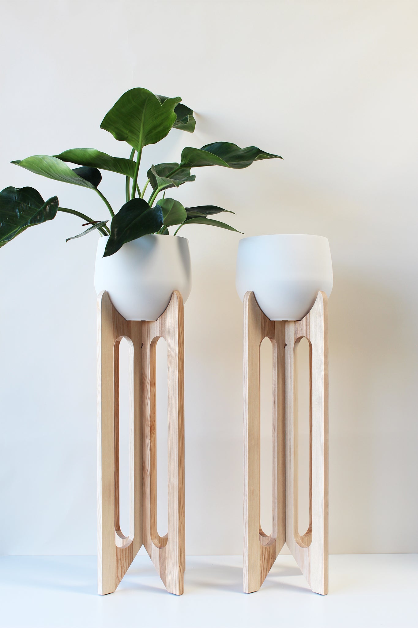 two pot plant stand Modern Indoor Plant Stand Set of 2 with Pots — Tall Wood Plant Stand Pair for Living Room