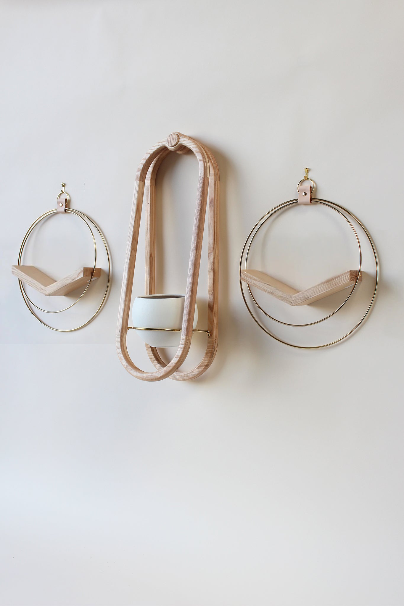 three wall mounted plant holders on white background