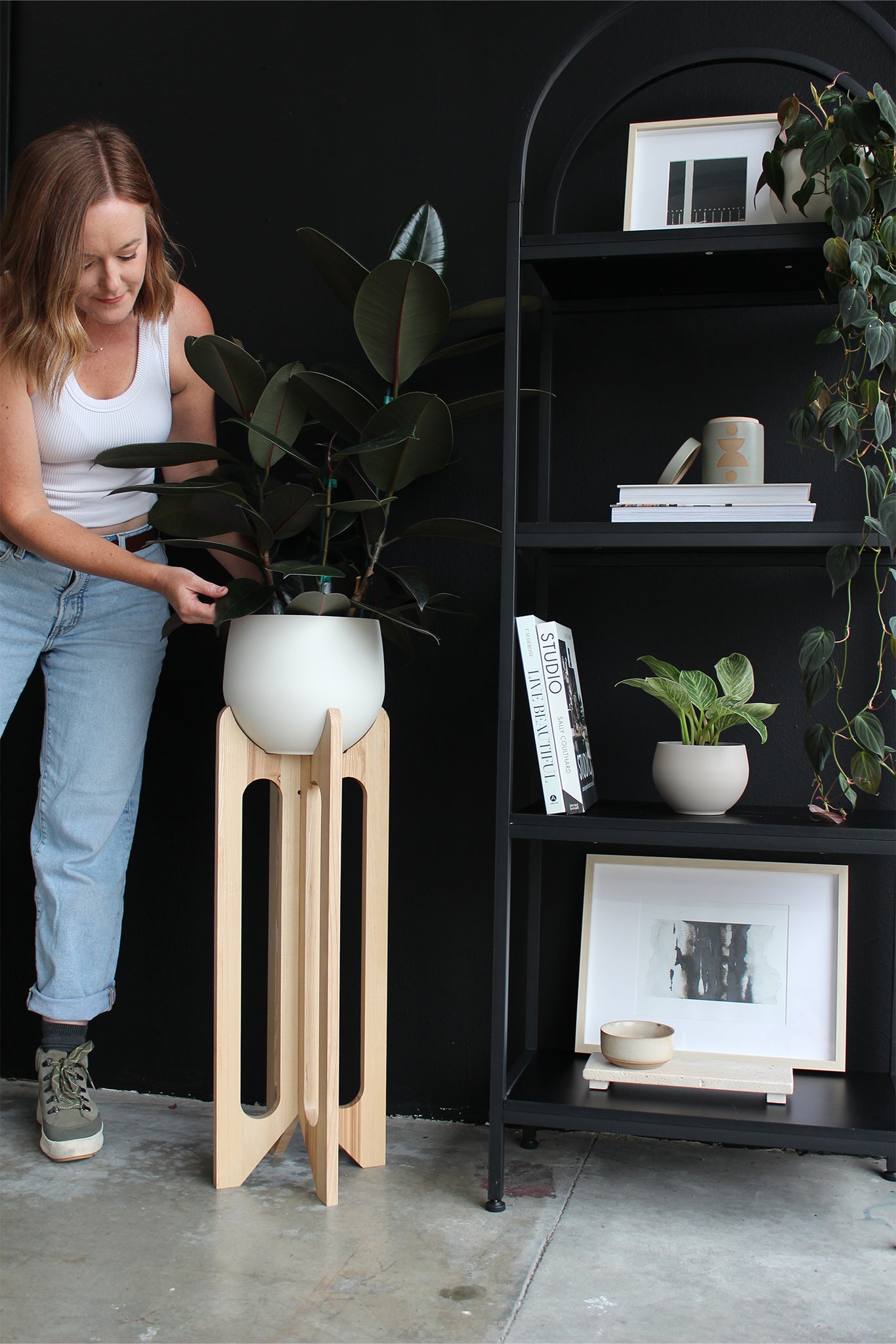 two pot plant stand Modern Indoor Plant Stand Set of 2 with Pots — Tall Wood Plant Stand Pair for Living Room