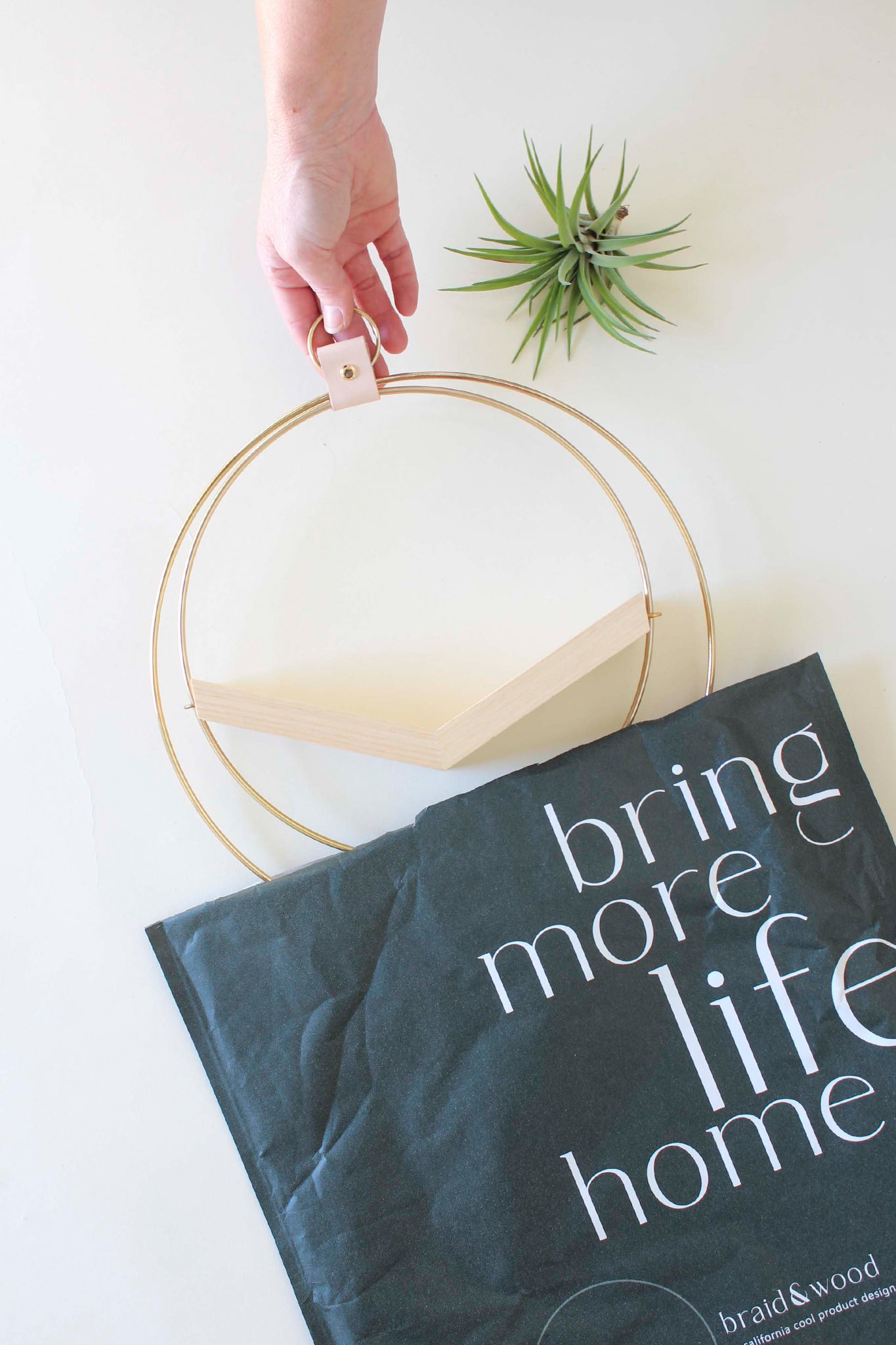 Hand holding a V-Hanger coming out of the packaging on a white background