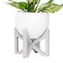 light gray colored wood tabletop plant stand and white aluminum pot