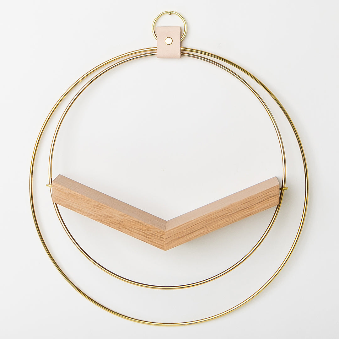 large air plant hanger with gold metal and white oak wood base without a plant