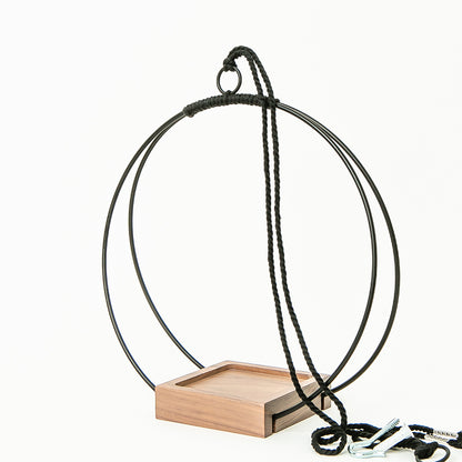 medium plant hanger with black metal and walnut wood base and no pot