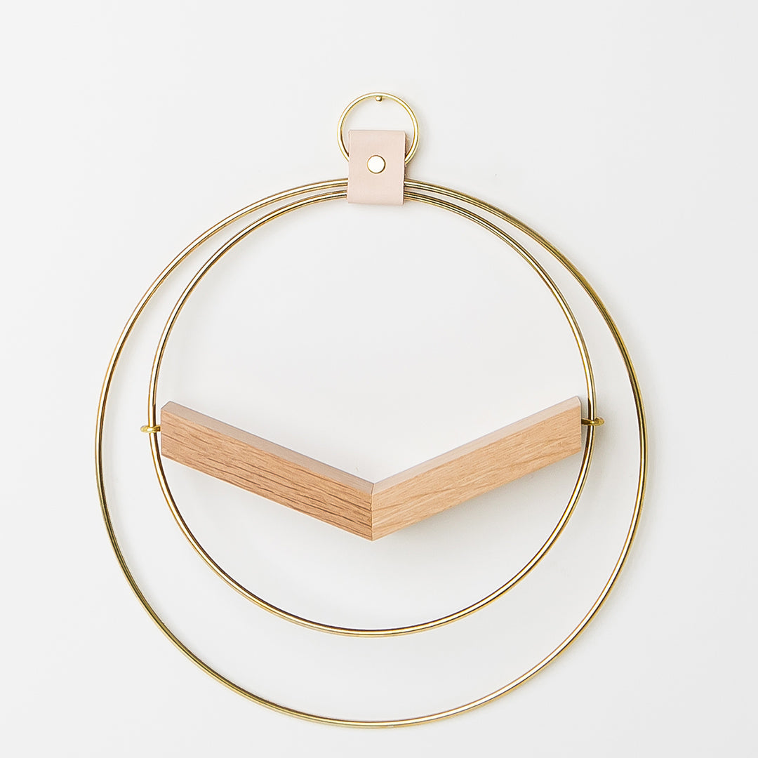small air plant hanger with gold metal and white oak wood base without a plant