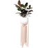 floor standing blush colored wood plant stand with white aluminum pot and rubber tree